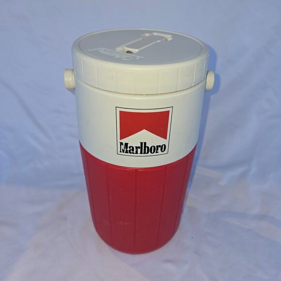 Marlboro Coleman Cooler Water Jug 1/2 Gallon Vintage Swivel Spout Handles Red - Picture 1 of 15